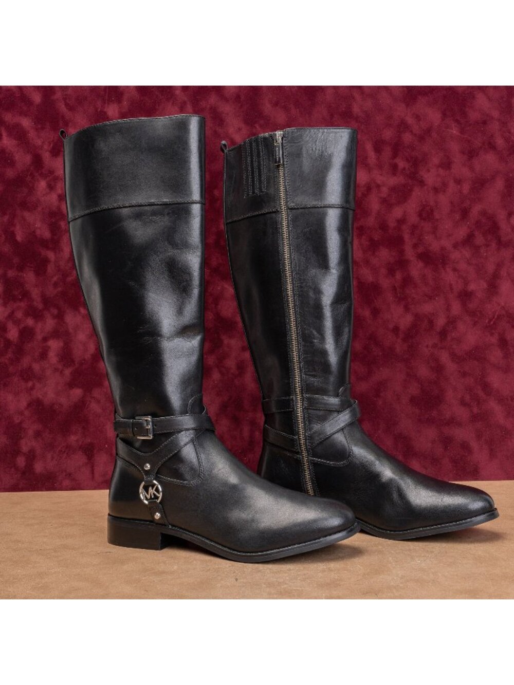 Michael Kors Women Preston Black Leather Riding Equestrian Fashion Boots sz 8.5